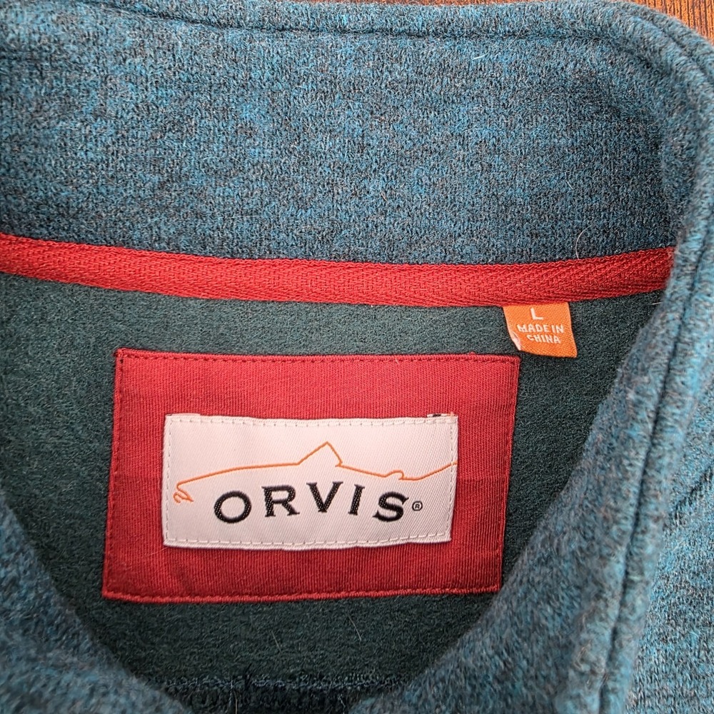 Orvis Wool Blend Vest Blue Aqua Trout Full Zip Pockets Fishing Knit Men's L - Picture 3 of 7